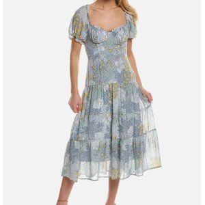 ASTR Soho Floral Sweetheart Puff Sleeve Midi Dress